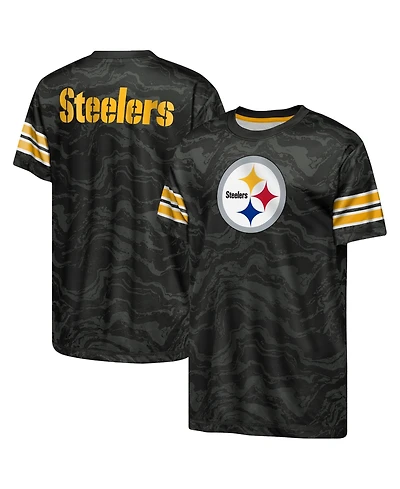 Outerstuff Big Boys and Girls Black Pittsburgh Steelers Slant Route Performance T-Shirt