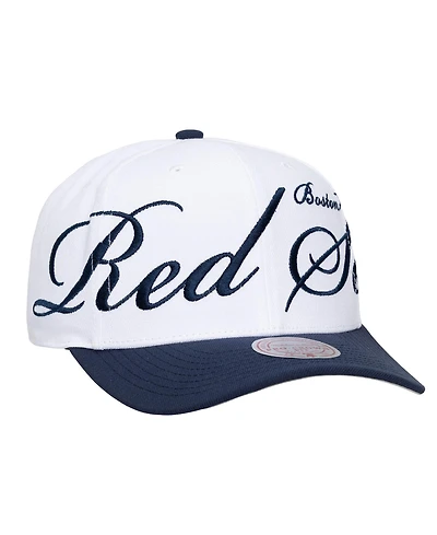 Mitchell & Ness Men's and Women's White/Navy Boston Red Sox Xl Script Pro Crown Adjustable Hat