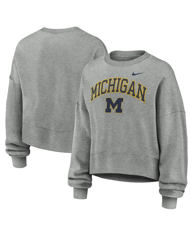 Nike Women's Heather Gray Michigan Wolverines Oversized Phoenix Arch Pullover Sweatshirt