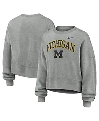Nike Women's Heather Gray Michigan Wolverines Oversized Phoenix Arch Pullover Sweatshirt