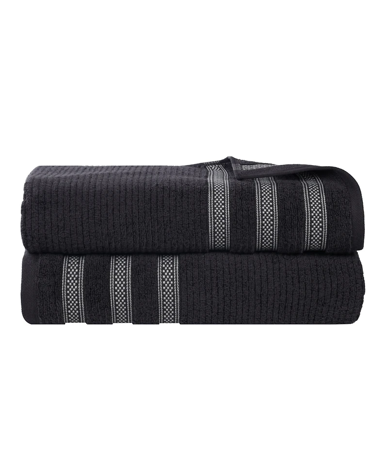 Superior Brea Zero Twist Cotton Ribbed Geometric Border Plush Soft Absorbent 2-Piece Bath Sheet Set
