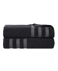 Superior Brea Zero Twist Cotton Ribbed Geometric Border Plush Soft Absorbent 2-Piece Bath Sheet Set