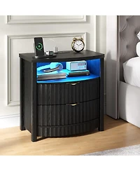 Vlsrka Modern Nightstand With Human Sensor Light, Charging Station, Lockable Drawer