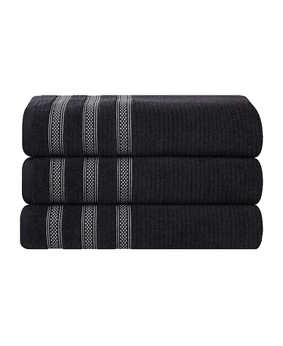 Superior Brea Zero Twist Cotton Ribbed Geometric Border Plush Soft Absorbent 3-Piece Bath Towel Set