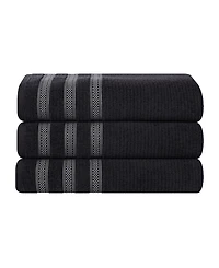 Superior Brea Zero Twist Cotton Ribbed Geometric Border Plush Soft Absorbent 3-Piece Bath Towel Set