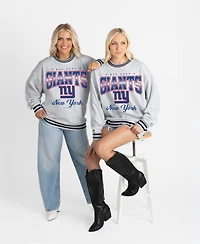 Gameday Couture Women's Ash/Black New York Giants Oversized Gridiron Drive Ringer Stripe Sweatshirt