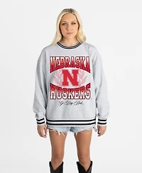 Gameday Couture Women's Ash Nebraska Huskers Oversized Fade Route Ringer Stripe Sweatshirt