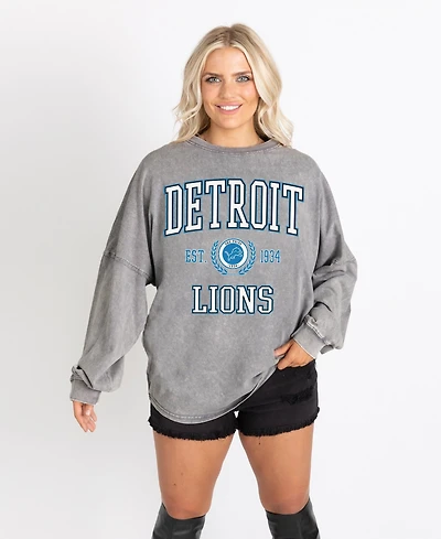 Gameday Couture Women's Gray Detroit Lions Oversized Final Score Snow WashLong sleeves T-Shirt
