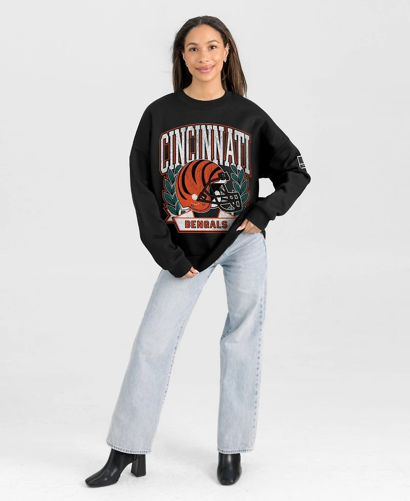Gameday Couture Women's Black Cincinnati Bengals Oversized Victory Lane Label Premium Fleece Sweatshirt