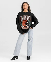 Gameday Couture Women's Black Cincinnati Bengals Oversized Victory Lane Label Premium Fleece Sweatshirt