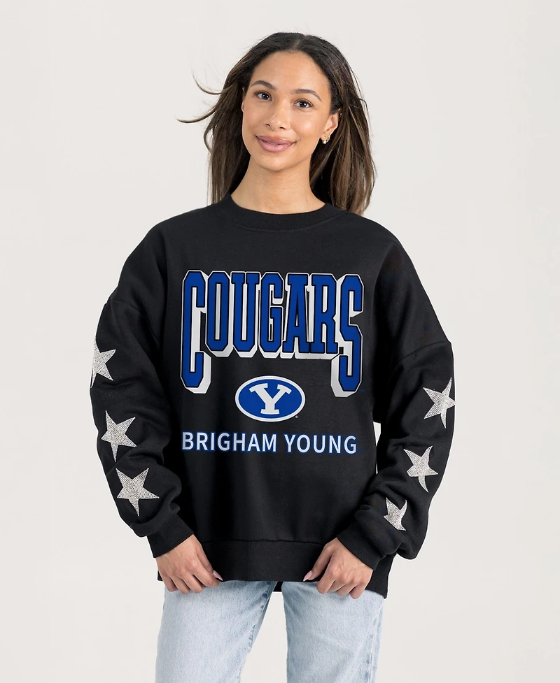 Gameday Couture Women's Black Byu Cougars Pure Victory Relaxed Rhinestone Pullover Sweatshirt
