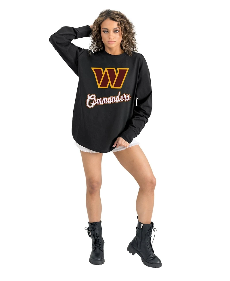 Gameday Couture Women's Black Washington Commanders OversizedLong sleeves T-Shirt