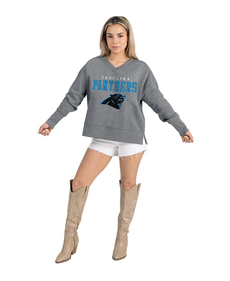 Gameday Couture Women's Gray Carolina Panthers French Terry V-Neck Pullover Sweatshirt