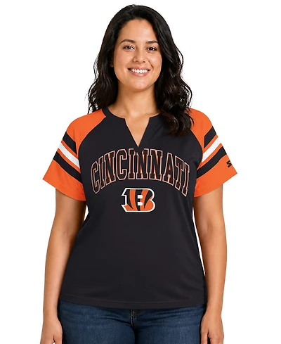 Starter Women's Black Cincinnati Bengals Plus Game On Notch Neck Raglan T-Shirt