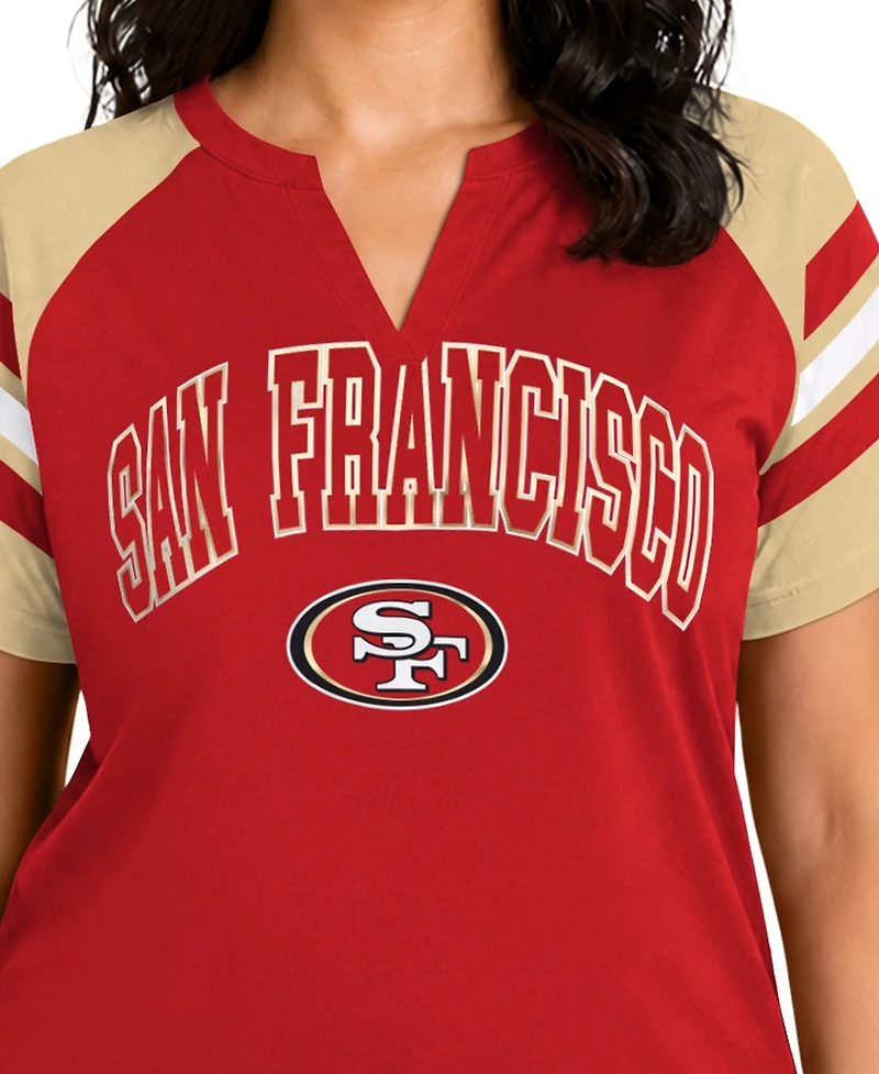 Starter Women's Scarlet San Francisco 49ers Plus Game On Notch Neck Raglan T-Shirt