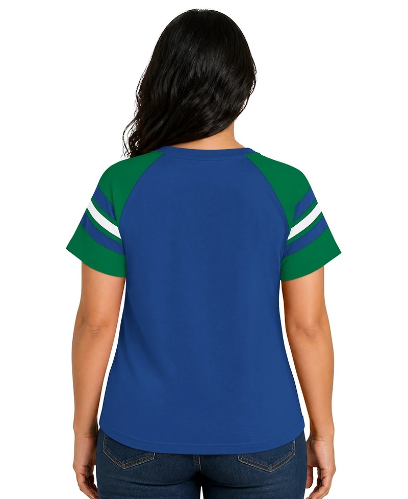 Starter Women's Royal Seattle Seahawks Plus Size Throwback Game On Notch Neck Raglan T-Shirt