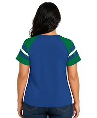 Starter Women's Royal Seattle Seahawks Plus Size Throwback Game On Notch Neck Raglan T-Shirt