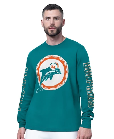 Starter Men's Aqua Miami Dolphins Clutch Hit Ii Logo Long-Sleeve T-Shirt