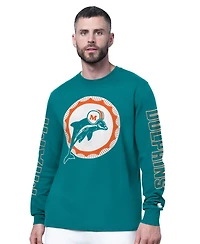 Starter Men's Aqua Miami Dolphins Clutch Hit Ii Logo Long-Sleeve T-Shirt