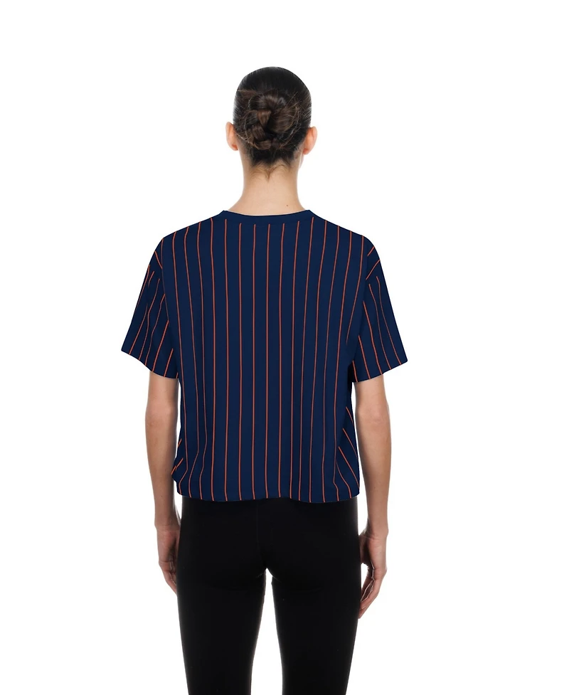 New Era Women's Navy Houston Astros Throwback Meshback Pinstripe Boxy T-Shirt