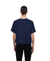 New Era Women's Navy Houston Astros Throwback Meshback Pinstripe Boxy T-Shirt