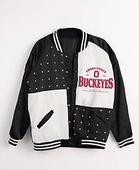 Gameday Couture Women's Black Ohio State Buckeyes Oversized Inner Drive Varsity Rhinestone Full-Snap Bomber Jacket