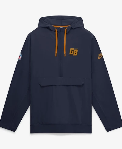 Nike Men's Navy Green Bay Packers Sideline Broken Rules Alternate Anorak Half-Zip Hoodie