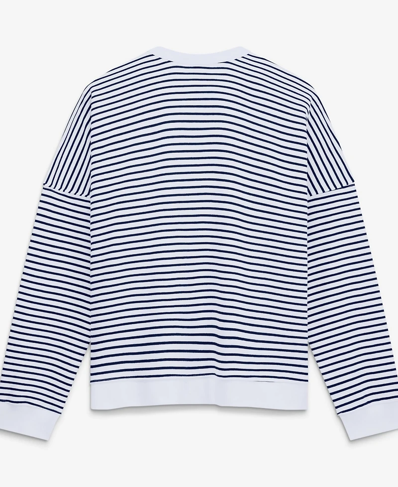 Fanatics Women's White/Navy New England Patriots Striped Oversized French Terry Sweatshirt