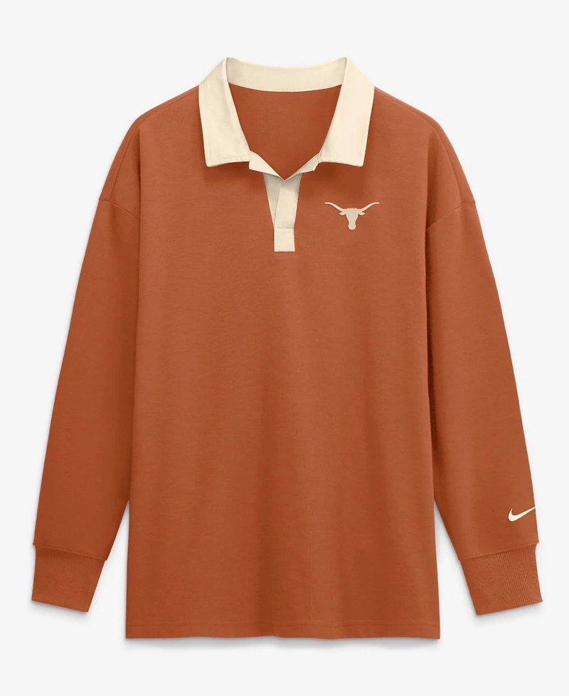 Nike Women's Orange Texas Longhorns Oversized Essential Dri-FITLong sleeves V-Neck Polo Shirt
