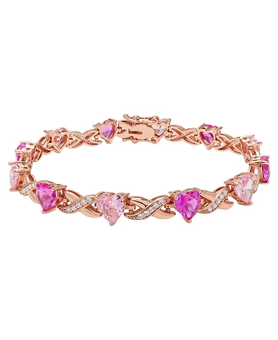 Macy's Simulated Pink Sapphire, Pink Cubic Zirconia and Cubic Zirconia Heart and 'X' Bracelet