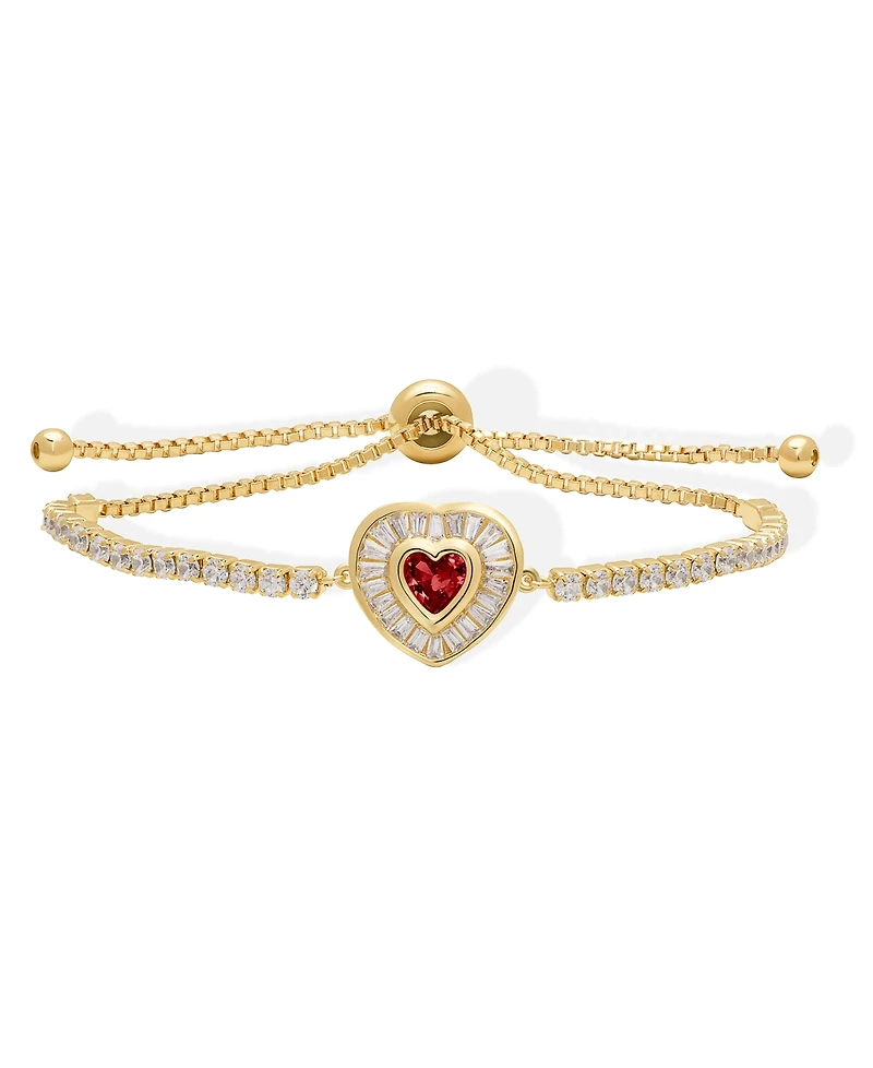 Macy's Simulated Ruby and Cubic Zirconia Baguette Heart Adjustable Bracelet