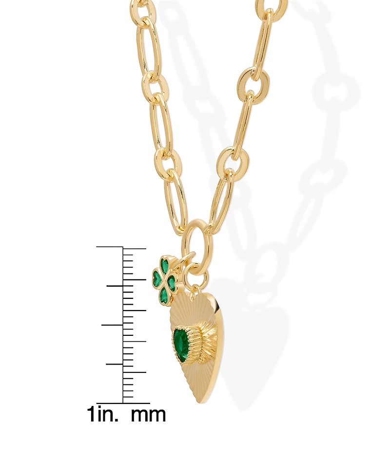 Macy's Simulated Emerald Heart and Clover 18'' Necklace