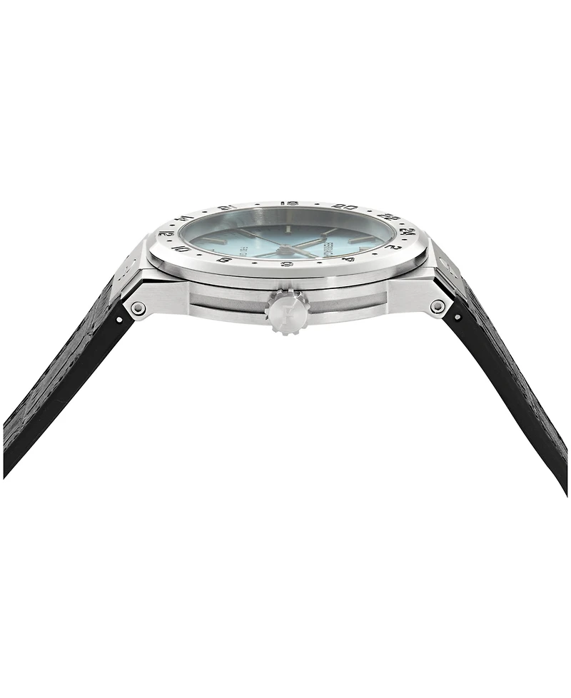 Ferragamo Men's Silver Stainless Steel Leather Strap Gmt Watch 41mm
