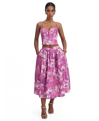 Miss Circle Women's Xalina Blooming Linen Low-Rise Midi Skirt