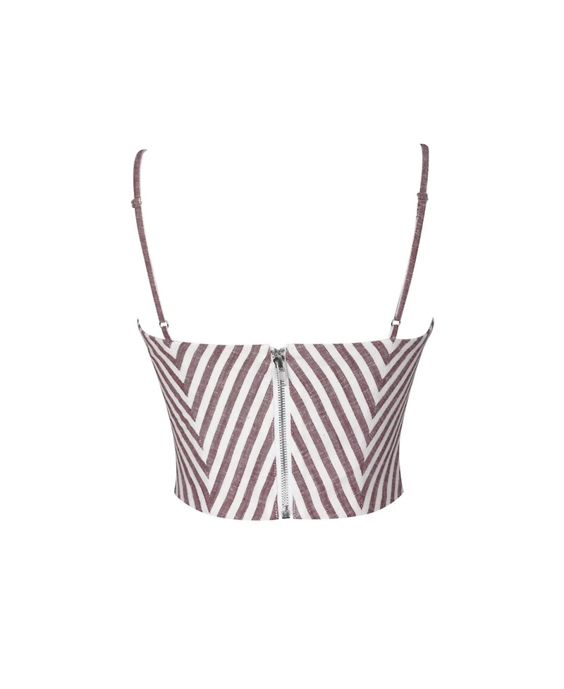 Miss Circle Women's Chevron Striped Linen Cropped Top