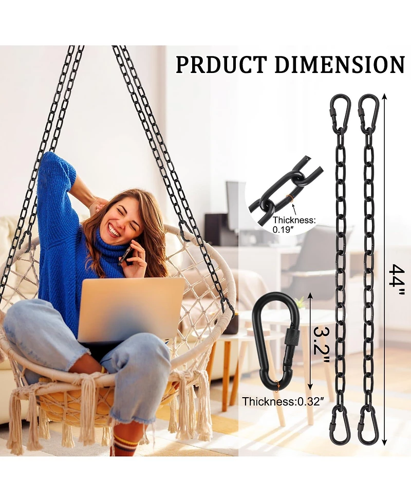 Piscifun Stainless Steel Hanging Chain Kit Heavy Duty Load Capacity For Hammock Swing Punching Bag Yoga Gym