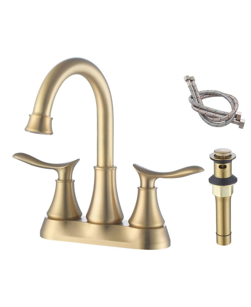 Phying 4 Inch Bathroom Faucet 2-Handle Vanity Sink Faucet with Pop-up Drain Assembly and Water Supply Hoses Modern Basin Mixer Tap for Bathroom