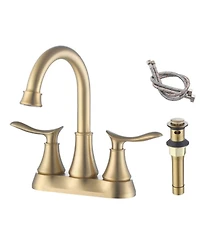 Phying 4 Inch Bathroom Faucet 2-Handle Vanity Sink Faucet with Pop-up Drain Assembly and Water Supply Hoses Modern Basin Mixer Tap for Bathroom