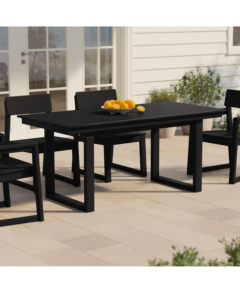 WestinTrends 68" Outdoor Hdpe Modern Rectangular Patio Dining Table With Umbrella Hole