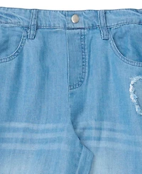 CeCe Girls' 7-16 Denim Pant with Heart embroidered