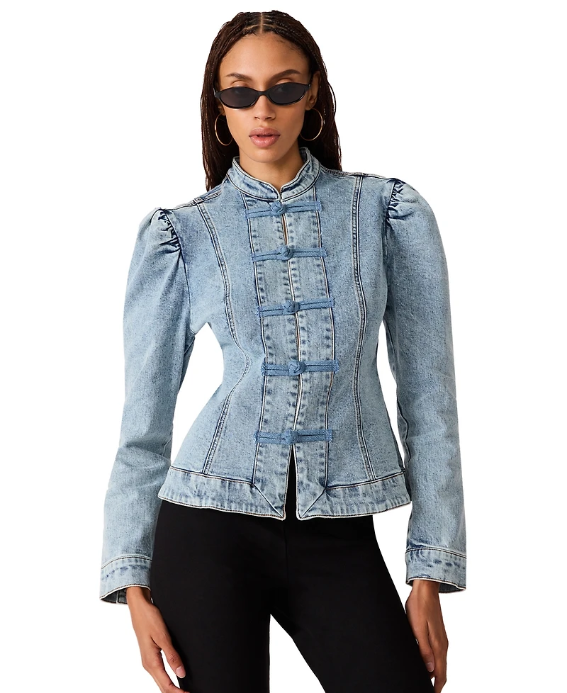 Steve Madden Women's Aberdeen Puff-Sleeve Denim Blouse