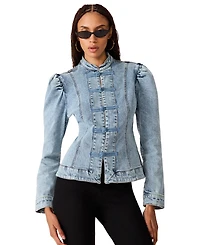 Steve Madden Women's Aberdeen Puff-Sleeve Denim Blouse