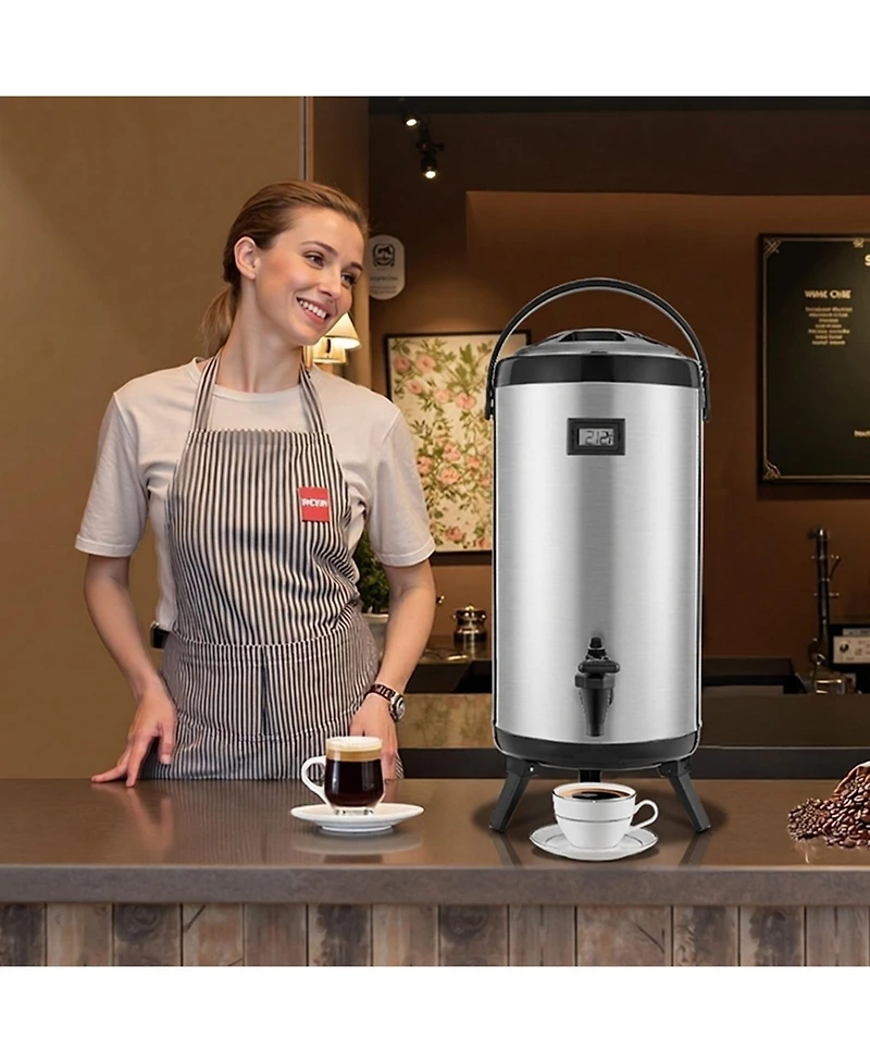 Sugift 2.4 Gallon Insulated Beverage Dispenser with Temperature Display and Stainless Steel Body