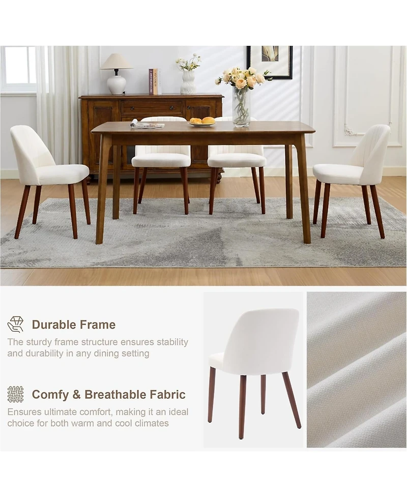 homfan Modern Wooden Dining Chairs Upholstered Linen Seat, Padded Cushion, Sturdy Wood Legs, Perfect for Room and Restaurant, Kitchen