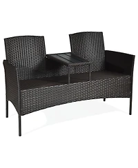 Gymax Patented Rattan Wicker Patio Conversation Set w/ Loveseat Table Cushion