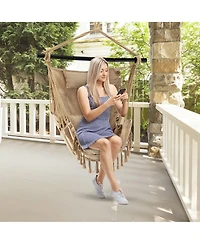 Gymax Hammock Chair w/ Soft Pillow Cushions Pocket Hanging Rope Swing Steel Bar Gray