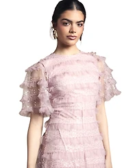 Oasis Women's Sequin Ruffle-Detail Short-Sleeve Maxi Dress