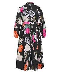 City Chic Plus Mary Botanique Long-Sleeve Maxi Floral Dress