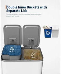 gaomon 2x8 gal Stainless Steel Double Trash Can, Step-on Recycle Bin Combo with Lid for Kitchen