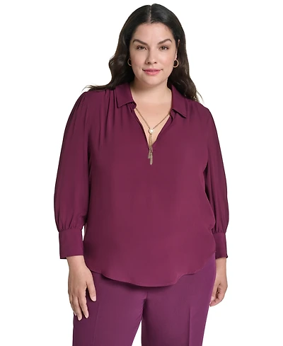 Karl Lagerfeld Paris Plus Long-Sleeve V-Neck Blouse, Created for Macy's